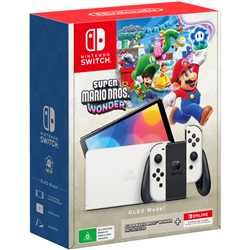 Nintendo Switch OLED White Super Mario Bros. Wonder + NSO 12 Month Bundle